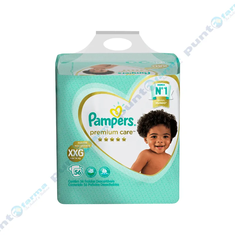 Pañales Pampers Premium Care XXG - Cont. de 56 unidades