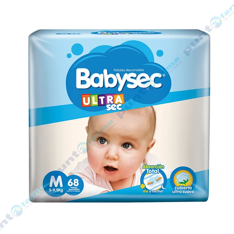 Pañales UltraSec M Babysec - Cont. 68 unidades