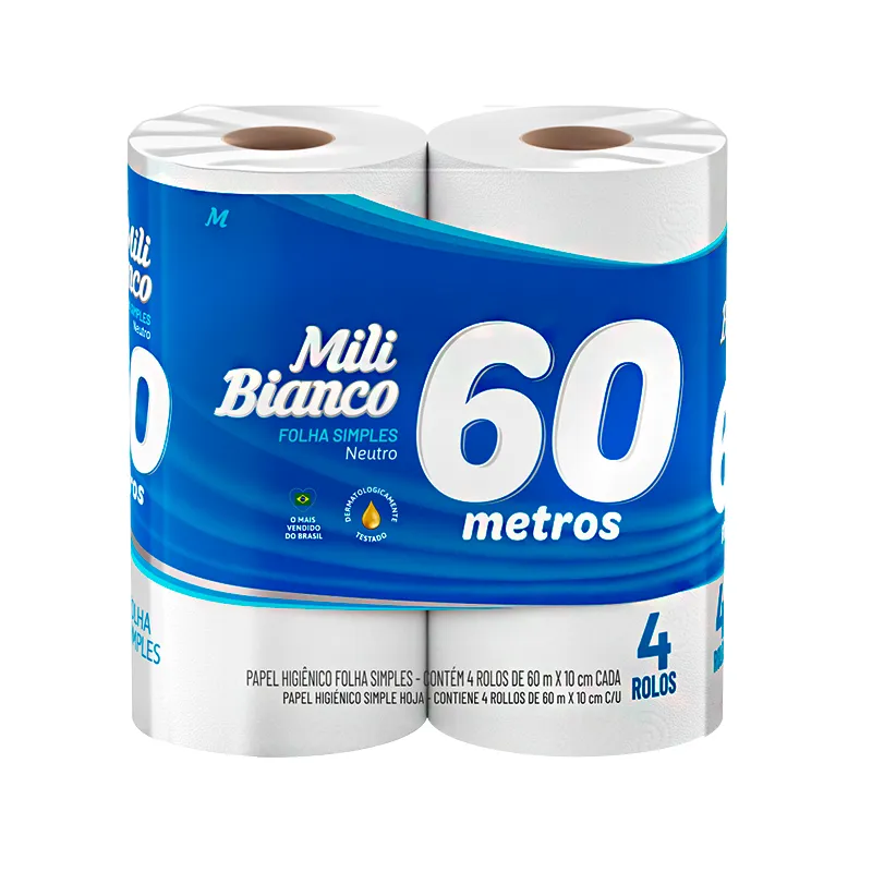 Papel Higiénico Bianco Neutro Mili - Contiene 4 unidades