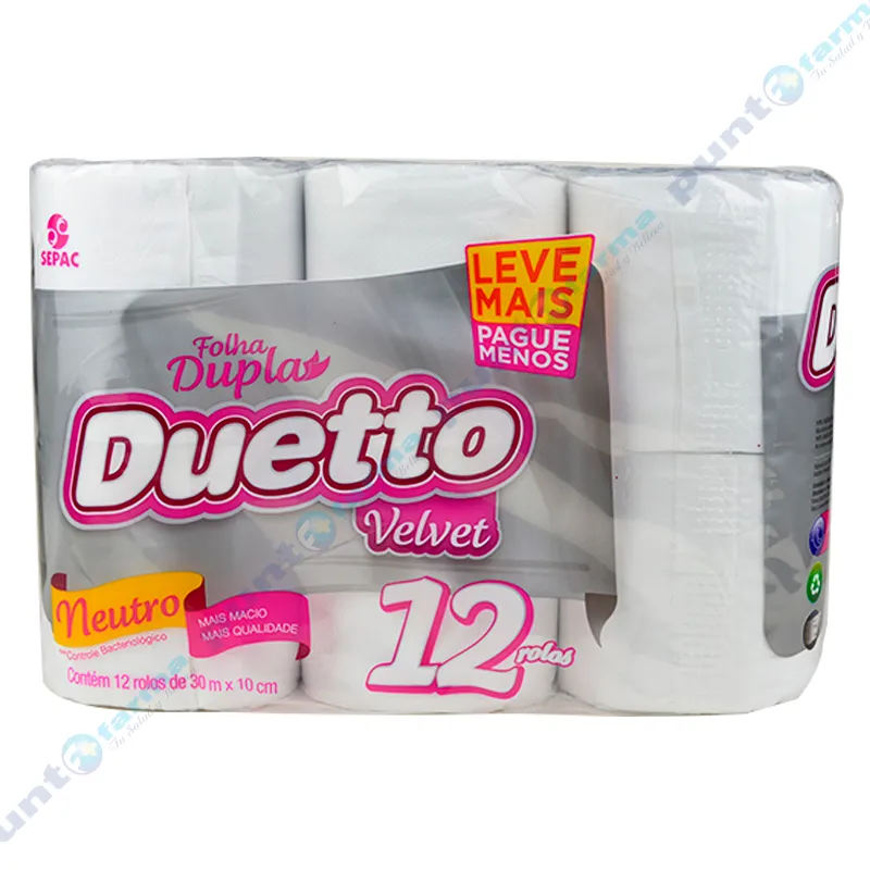 Papel Higiénico Duetto Velvet 30 metros - Cont. 12 unidades