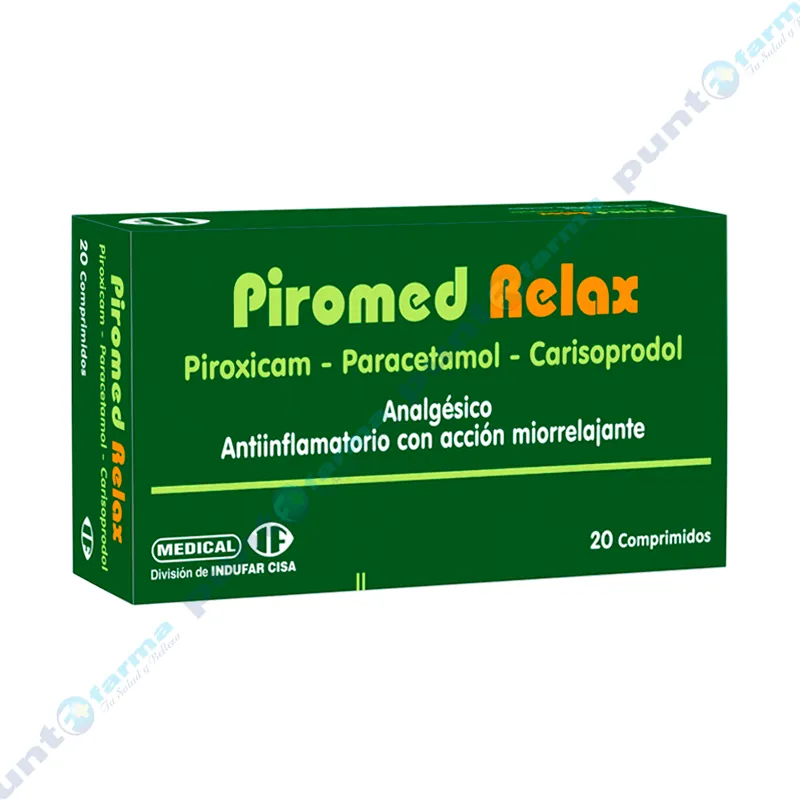 Piromed Relax Piroxicam Paracetamol Carisoprodol - Contiene 20 Comprimidos.