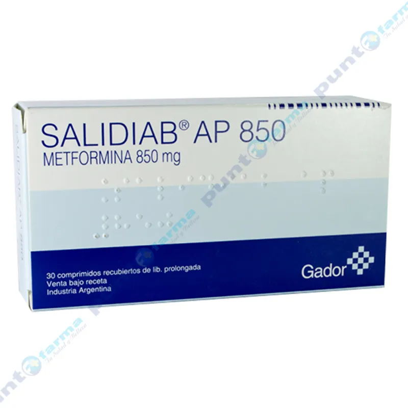 Salidiab AP 850 Metformina 850mg  - Contiene 30 comprimidos recubiertos de liberación prolongada