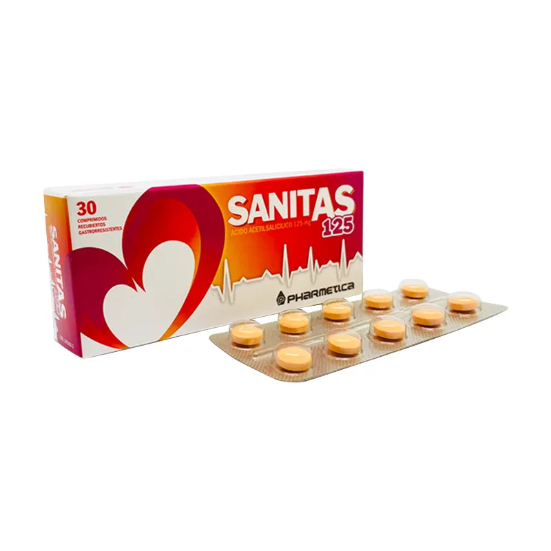 Sanitas125 Ácido Acetilsalicílico 125 mg - Cont. 30 Comprimidos Recubiertos Gastroresistentes