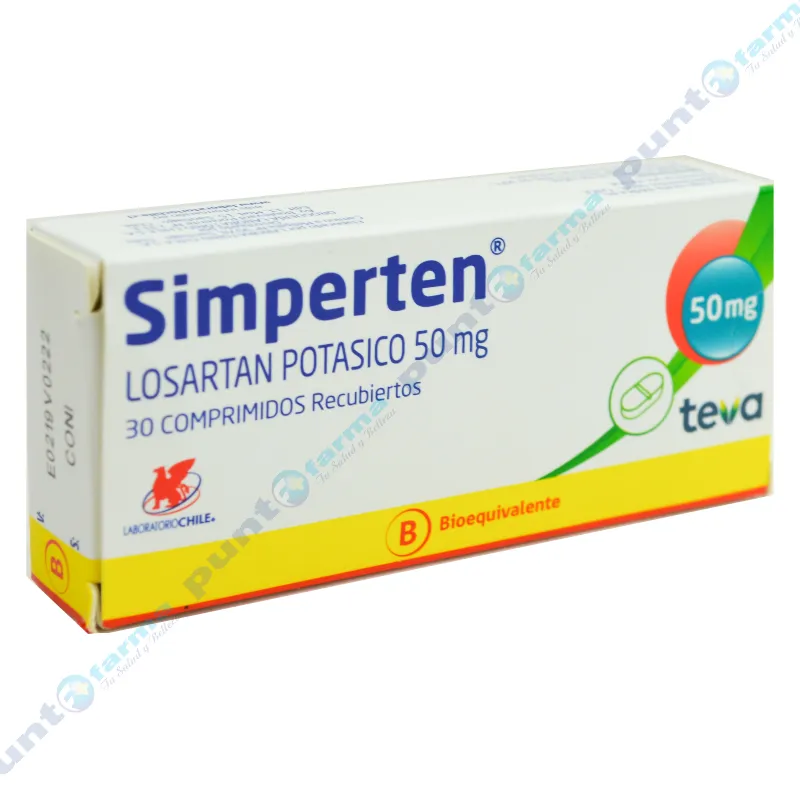 Simperten Losartán Potásico 50 mg - Caja de 30 comprimidos