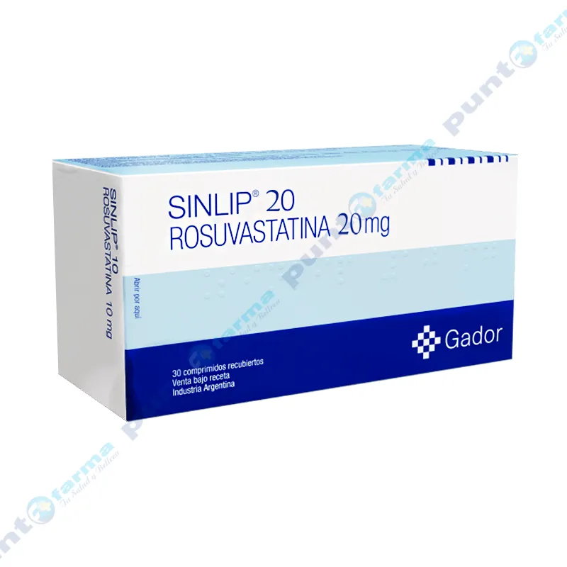 Sinlip 20 Rosuvastatina 20 mg  - Contiene 30 comprimidos recubiertos.
