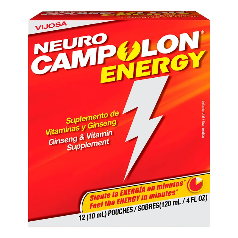 Suplemento de Vitaminas y Ginseng Neuro Campolon Energy Vijosa - Solucion oral Cont. 12 sobres de 10mL