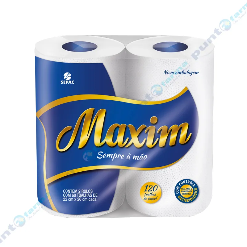 Toallas de Papel Maxim - Cont. 2 rollos con 60 unidades