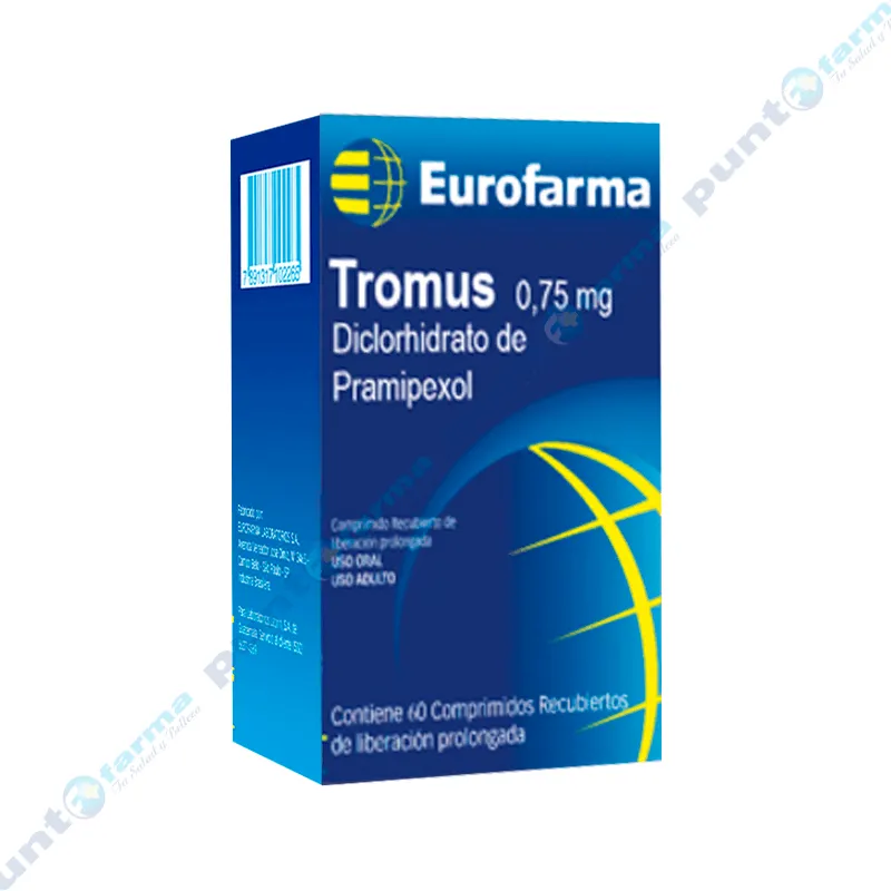 Tromus 0.750 mg Diclorhidrato de Pramipexol - Caja de 30 comprimidos