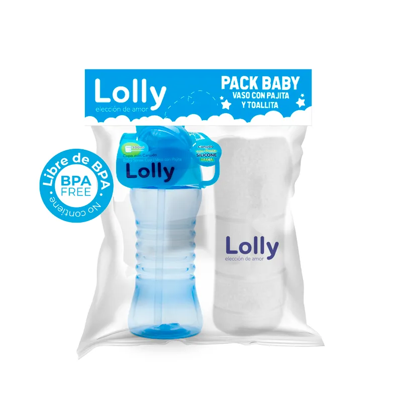 Vaso Clean color Azul más Toallita con Bordado Lolly - Cont.350mL