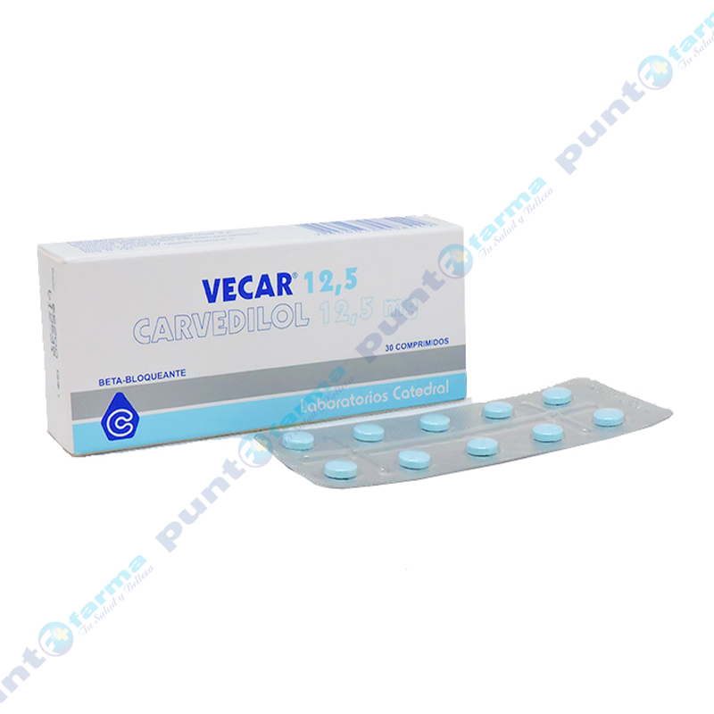Vecar 12,5 mg Carvedilol 12,5 mg - Caja de 30 comprimidos | Punto Farma