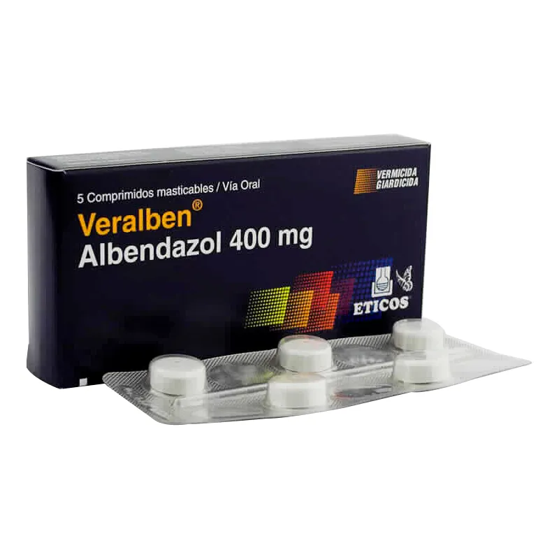 Veralben Albendazol 400 mg -  Caja de 5 Comprimidos Masticables.