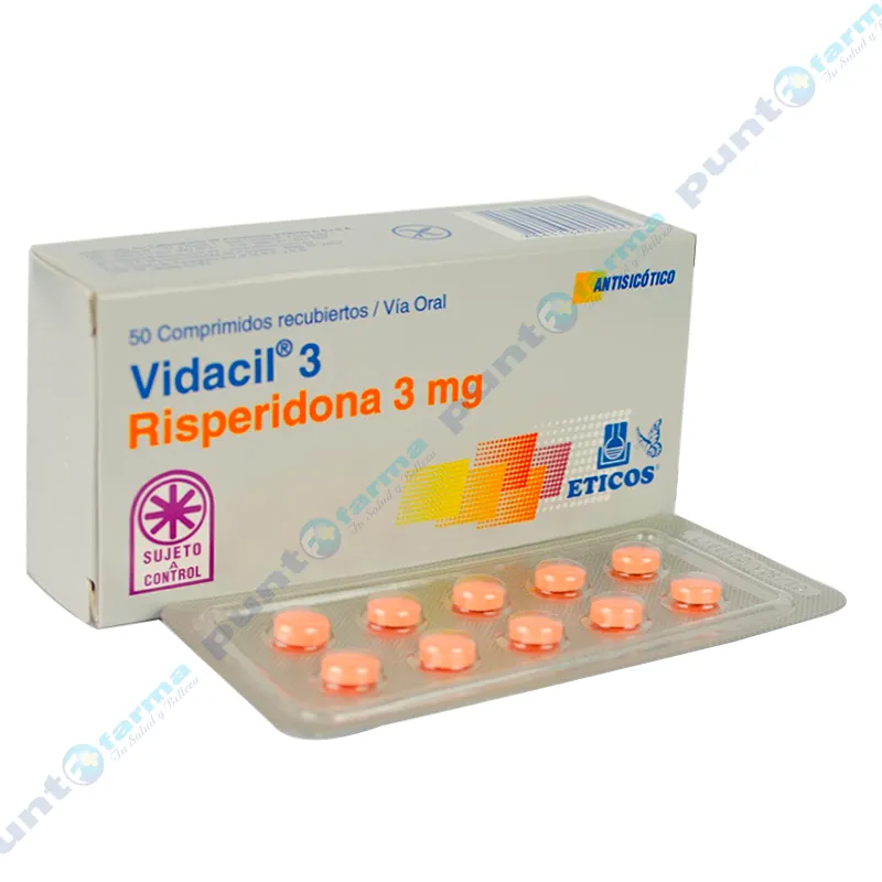Vidacil 3 Risperidona 3 mg - Contenido de  50 comprimidos recubiertos