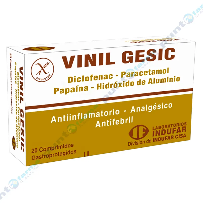Vinil Gesic Diclofenac Paracetamol - Cont. 20 Comprimidos Gastroprotejidos.