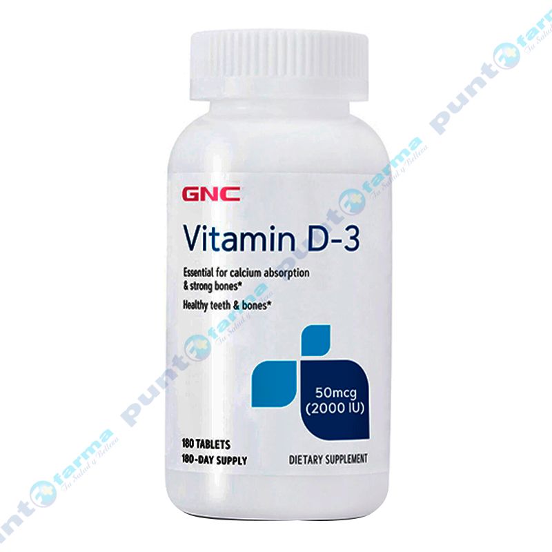 Vitamina D3 2000 IU GNC Cont. 180 cápsulas Punto Farma