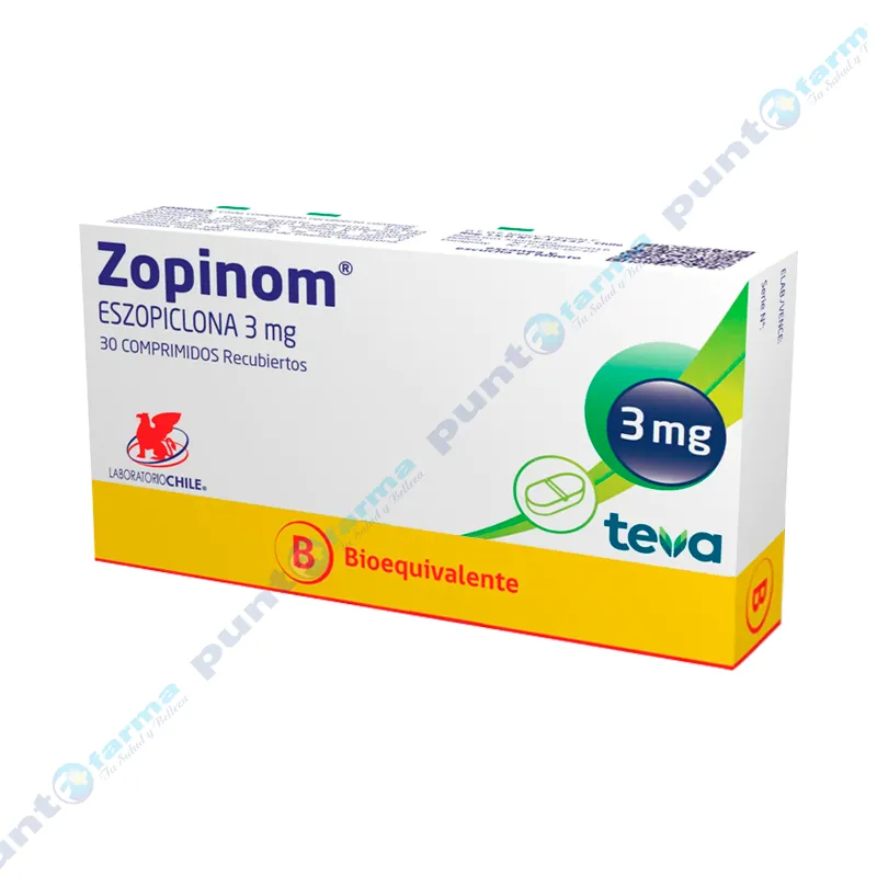 Zopinom Eszopiclona 3 mg - Cont. 30 comprimidos recubiertos
