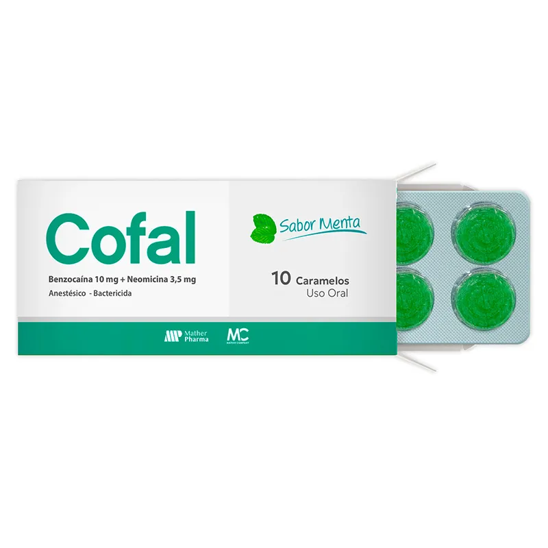 Cofal Benzocaina 10 mg Sabor Menta - Cont. 10 Caramelos