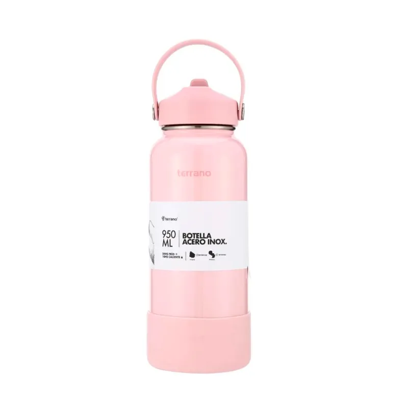 botella térmica con pico + bota protectora rosa metalico terrano - cont. 950 ml