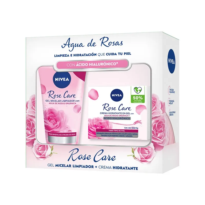 pack rose care gel limpiador + crema hidratante nivea